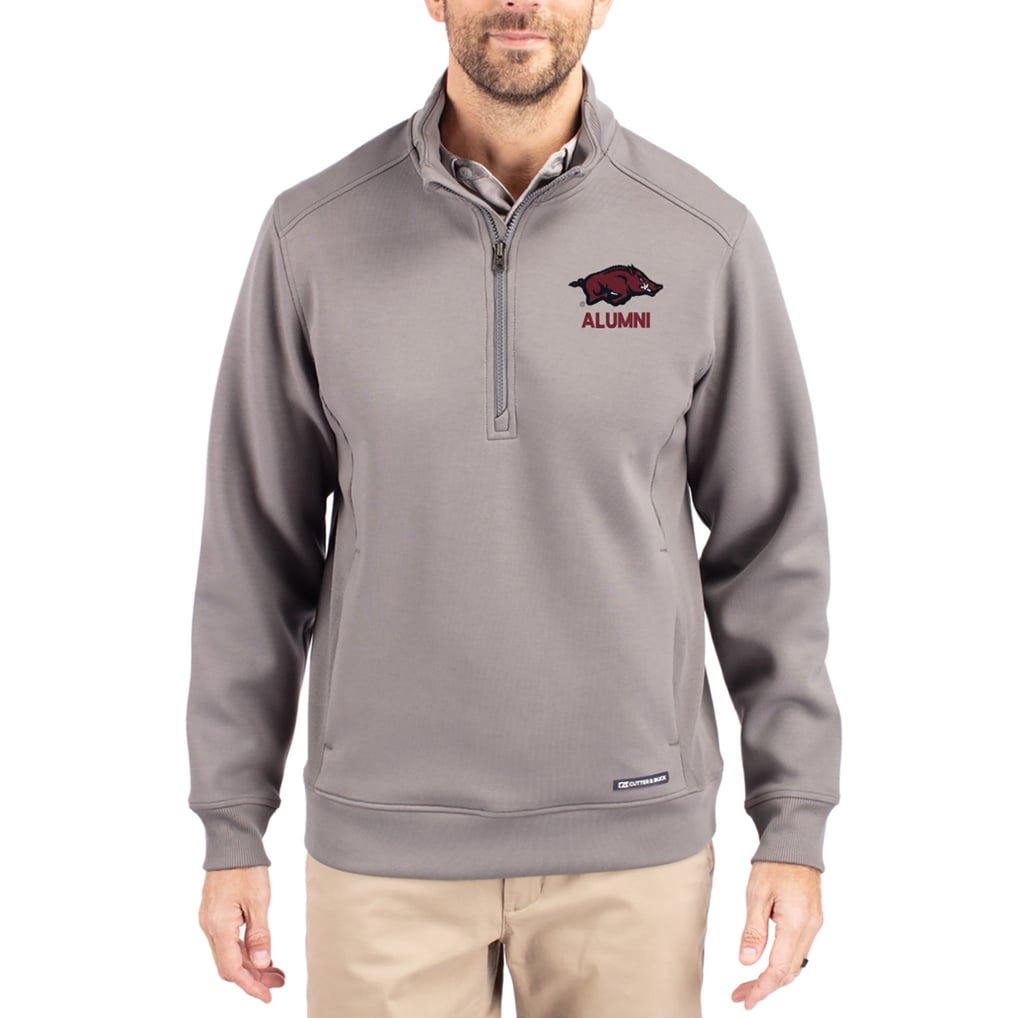  Arkansas Razorbacks Cutter & Buck Roam Eco Recycled Quarter-Zip Pullover - Gray